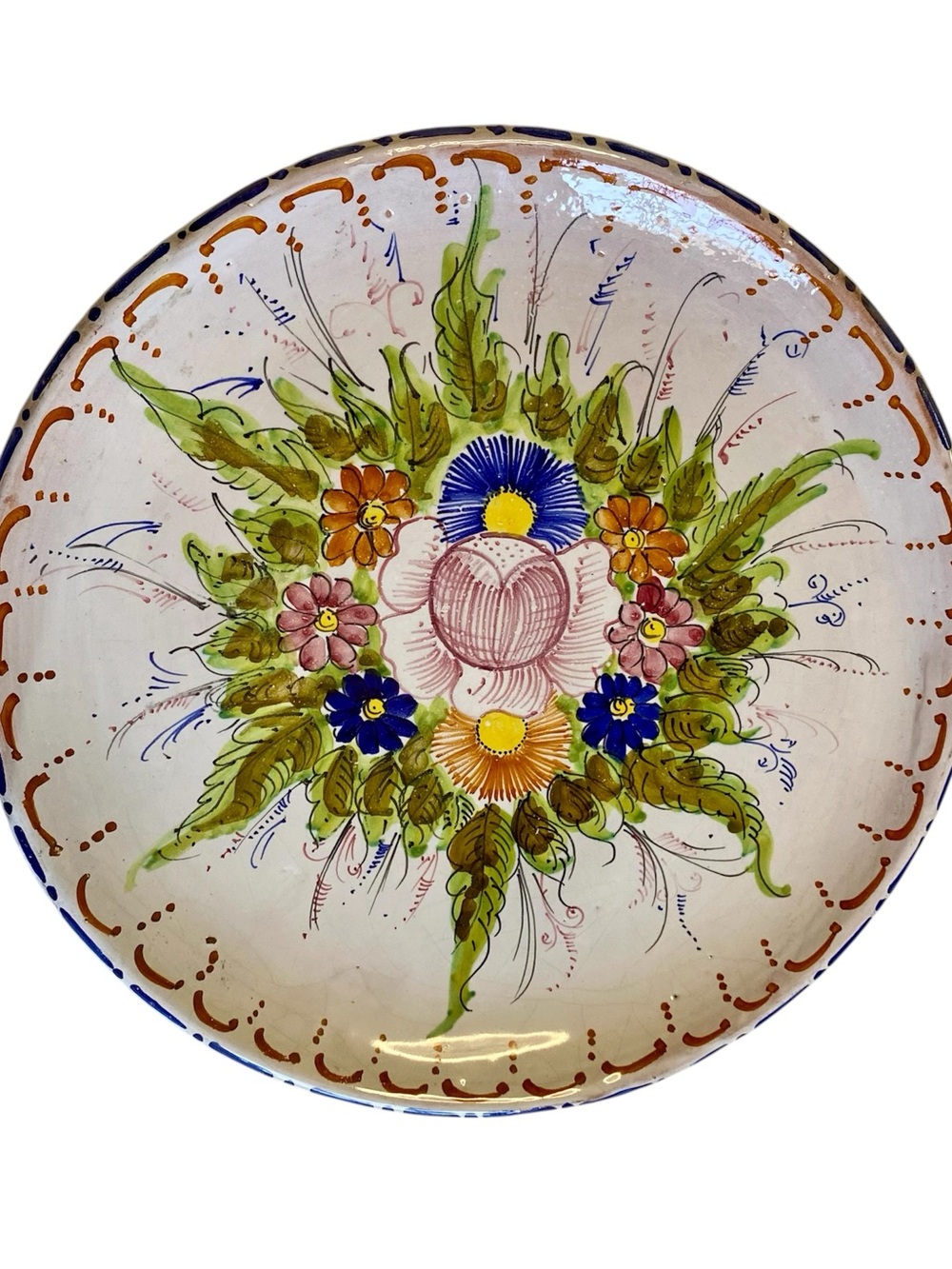VTG Italian Majolica Floral Design 10.5" Wall Plate Cottagecore Grandmacore